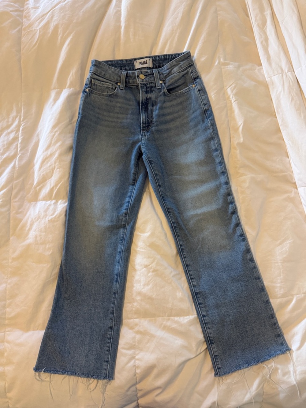 PAIGE Courtney Medium Blue Crop Flare Jeans with Raw Hem